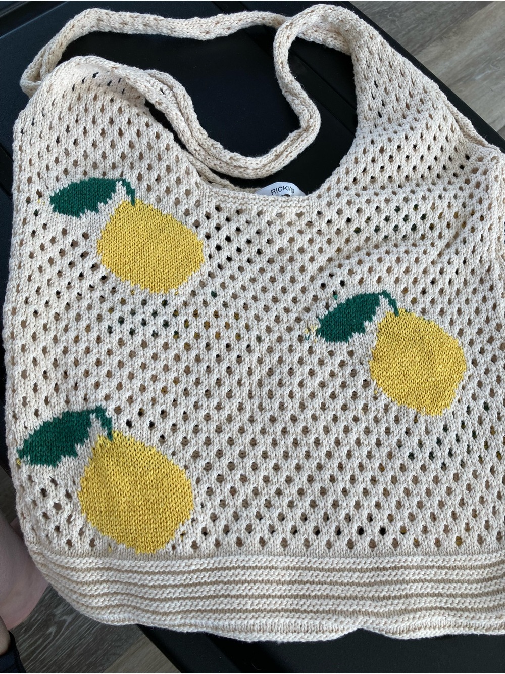 Ricki's Cream Knit Tote with Yellow Lemon Motifs